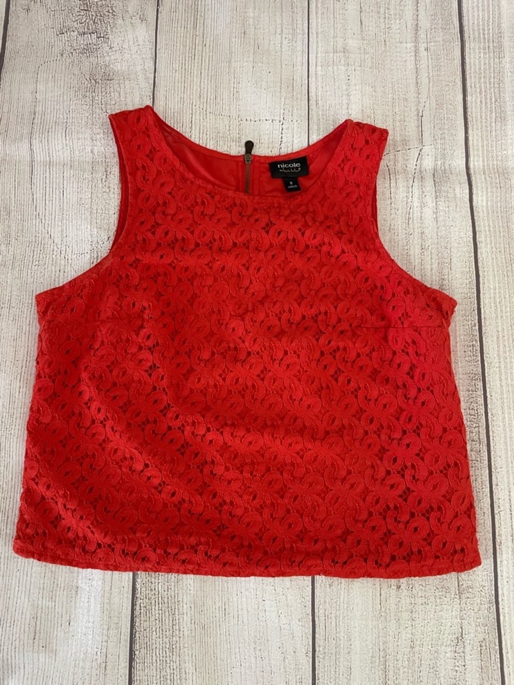 NICOLE by NICOLE MILLER Women’s Burnt Orange Lace Sleeveless Cropped Top Size SM